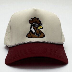 Rooster Embroidered Hat | Cream & Maroon Performance Snapback